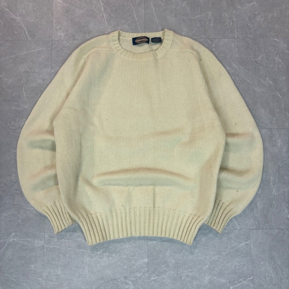 Towncraft Vintage Cream Knit Crewneck Sweater Acrylic Off White Large